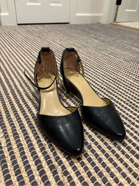 Talbots Black Pointed-Toe Ankle-Strap Heels